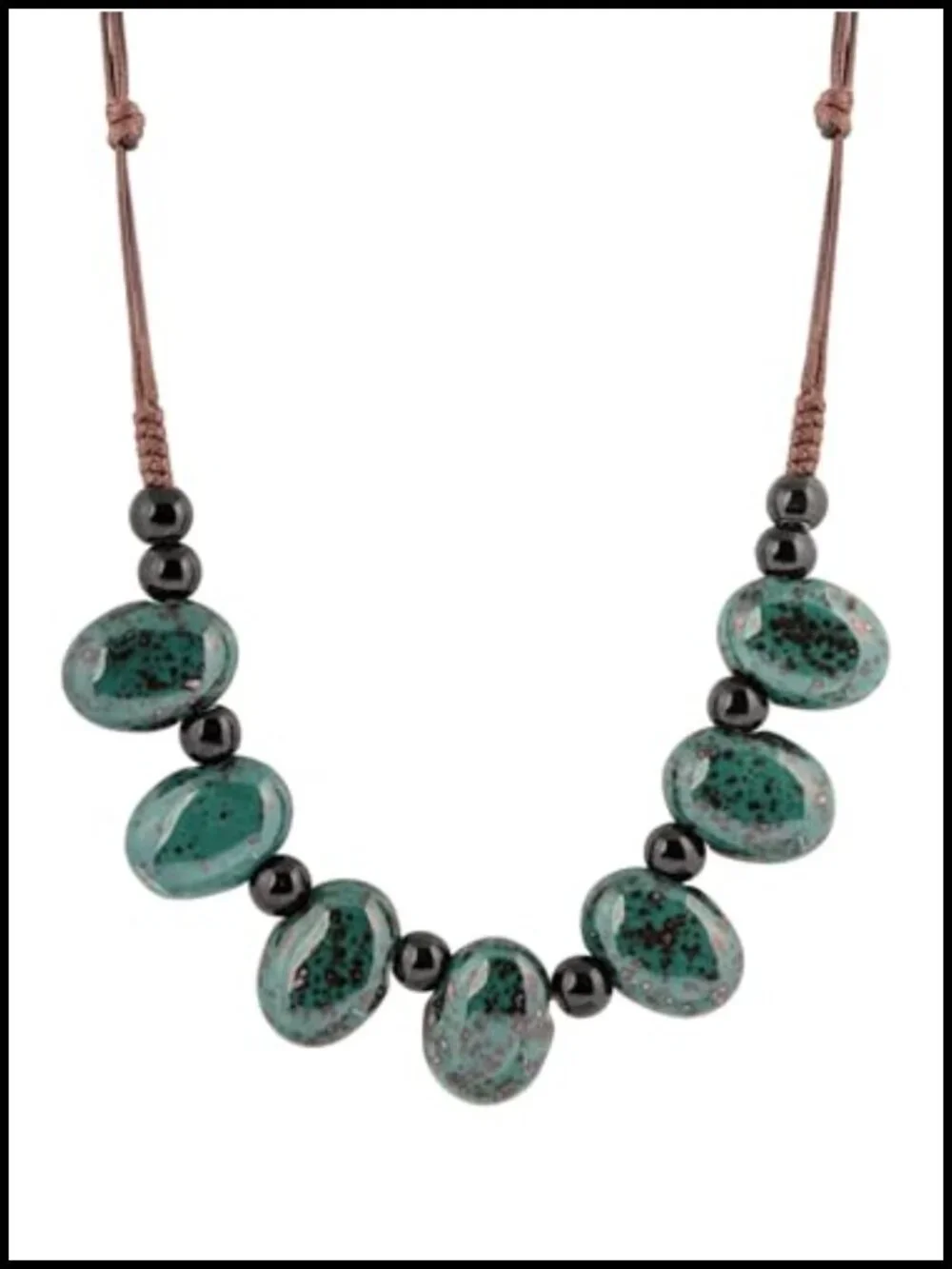 Bohemian Ceramic Beaded Strand Necklace Adjustable Sliding Cord